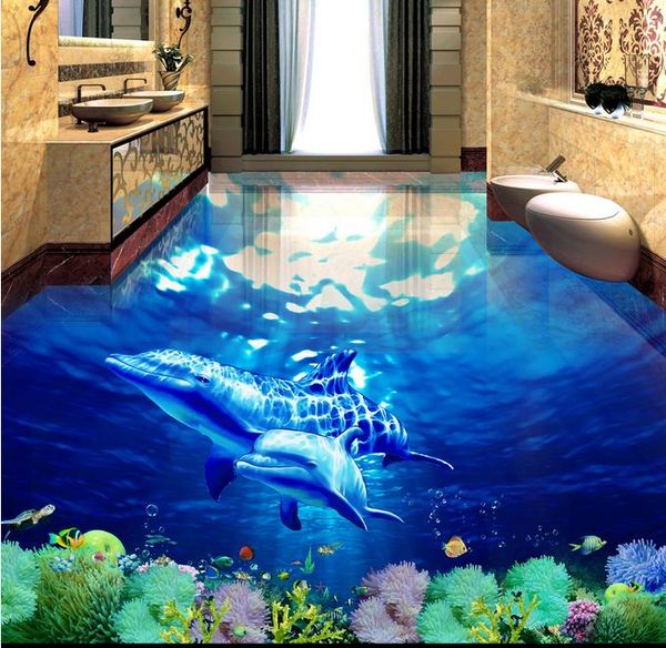 

обои для спальни стены кит подводный мир 3d трехмерная ванная комната этаж до пола живопись
