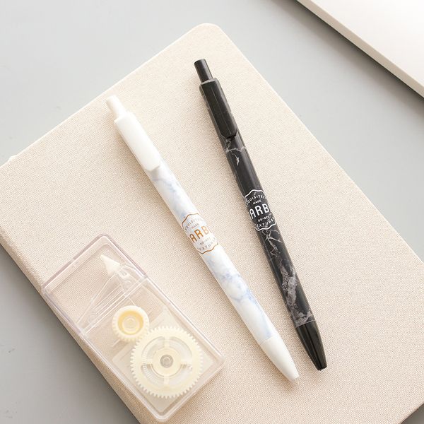 

2x simple marble grain press gel pen rollerball pen school office supply writing student stationery black ink 0.5mm