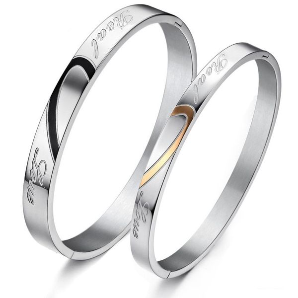 

lover's distance bracelet silver plated his and her matching stainless steel cuff bangle fashion gifts jewelry, Black