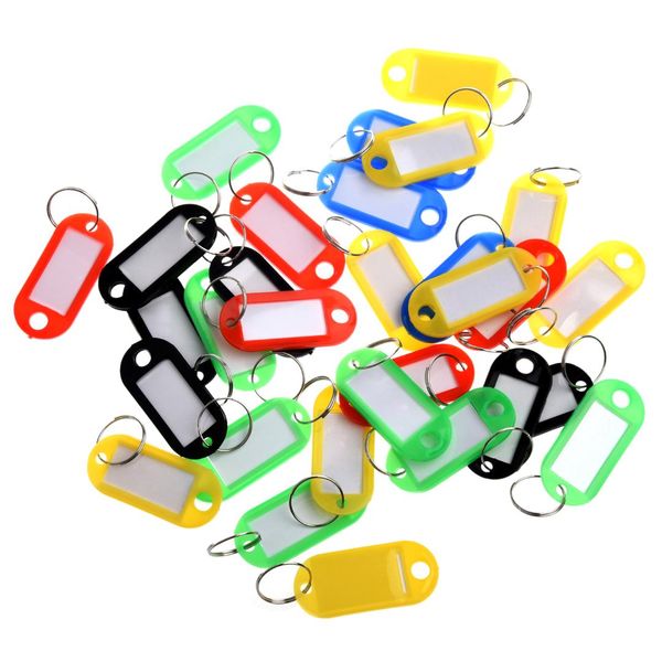 

30 x coloured plastic key fobs luggage id tags labels key rings with name cards for many uses, Silver