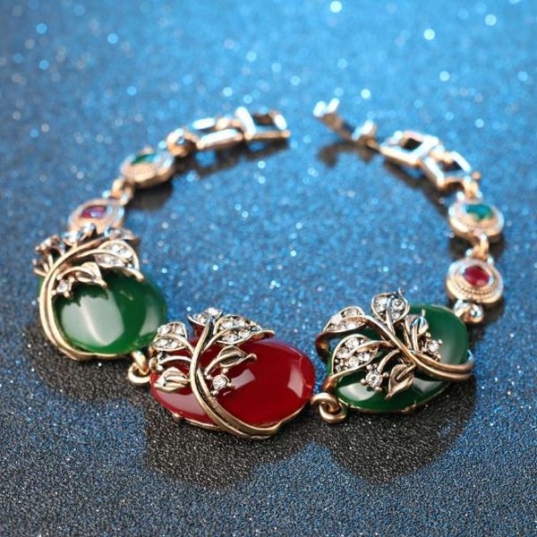 

fashion 2018 new vintage does not change color red turquoise resin pure antique gold lady bracelet, Black