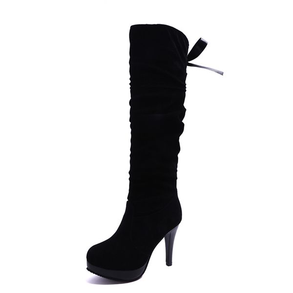 

fashion winter knee high boots women platform 10cm super high heels bowtie boots female shoes woman, Black