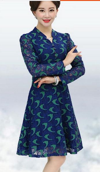 

2017 spring lace dress long sleeved female summer big size dress, Black;gray