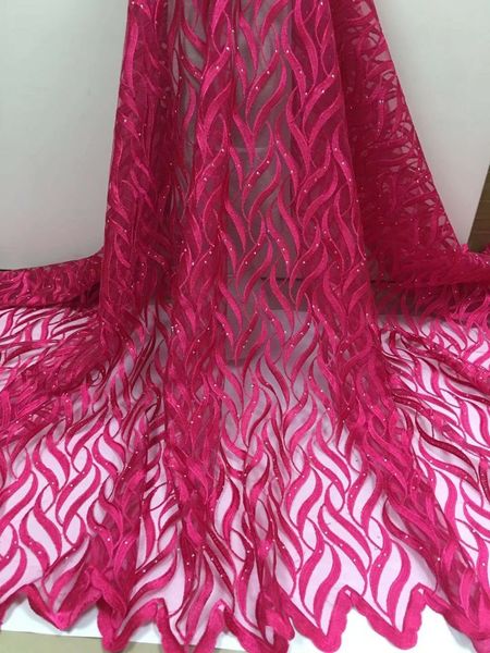 5 Metros / pc moda fúcsia tecido de renda líquida francês e flor bordado africano malha de renda para o vestido CF13-9