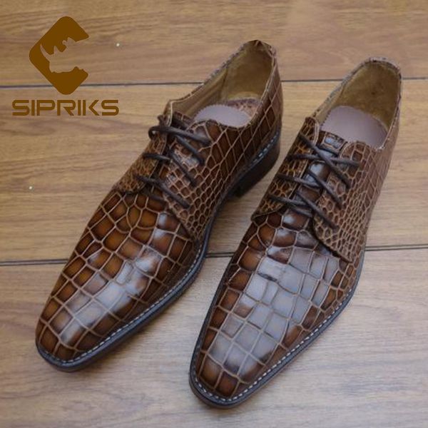 

sipriks imported leather dress shoes for men italian custom goodyear welted shoes square toe lace up formal tuxedo oxfords print, Black