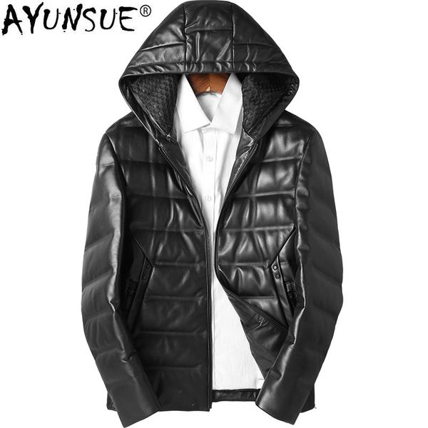 

ayunsue men's genuine leather jackets 2018 winter coat 90% duck down jacket men luxury sheepskin coats chaqueta hombre my1277, Black