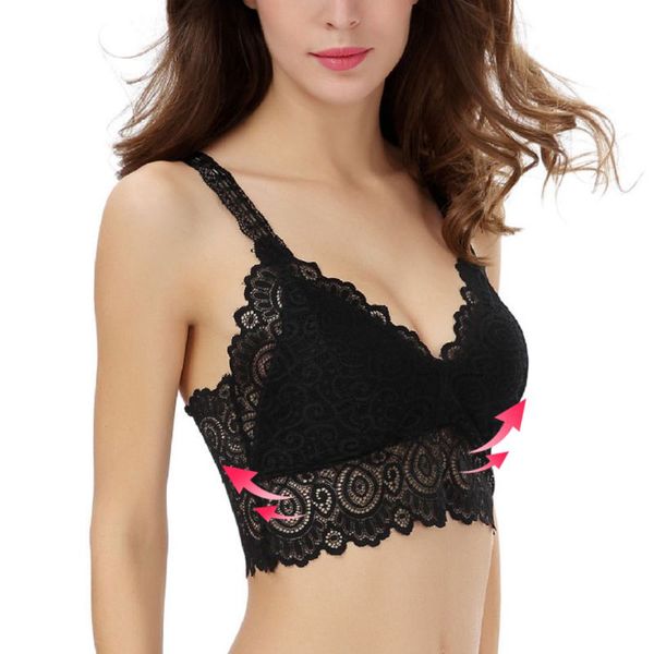 

ropalia women lace bra floral v-neck vest mesh bra bralette bustier crop cami tank, Black;white