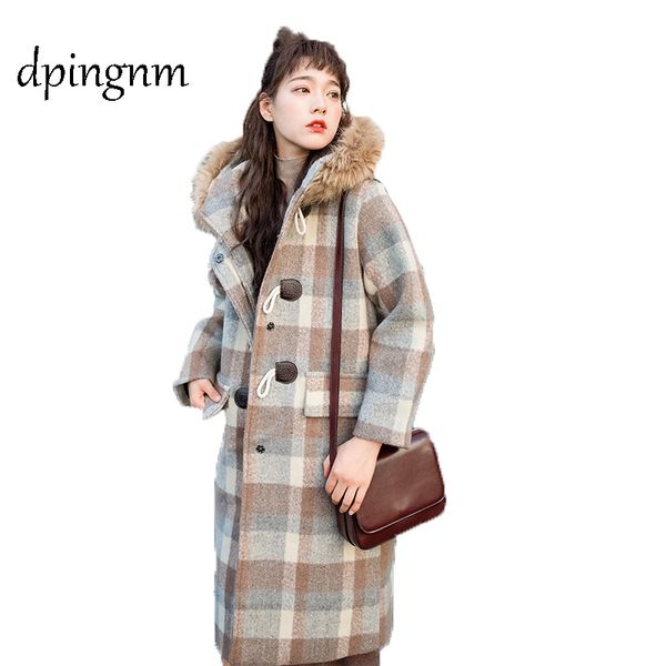 

2018 autumnwinter women's wool plaid coat new fashion long woolen coat slim type female winter wool jackets female outw, Black