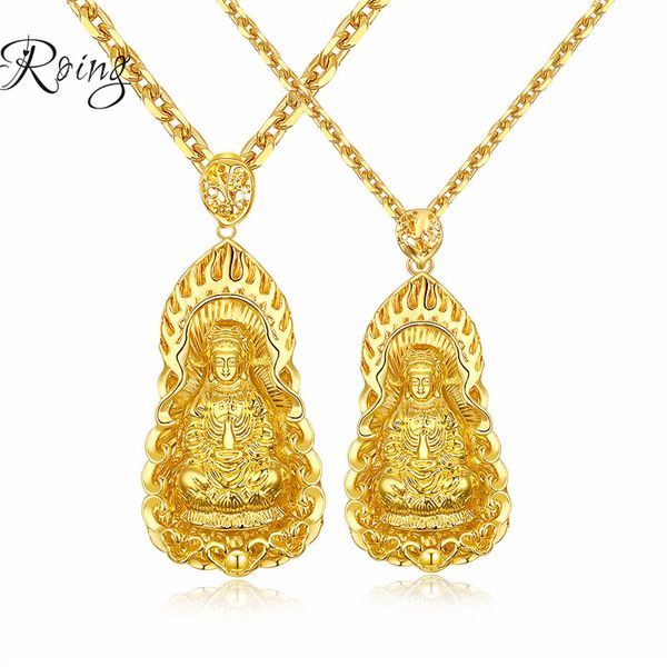 

Golden Plated Buddha Pendant Necklaces For Men Indian Buddhism Necklaces Jewelry Chinese Style 610mm KX001