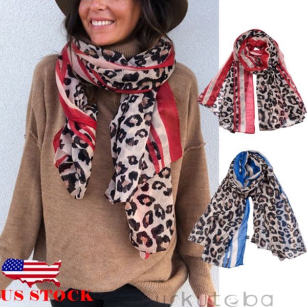 

womens long neck large scarf wrap shawl fashion leopard chiffon stole scarves