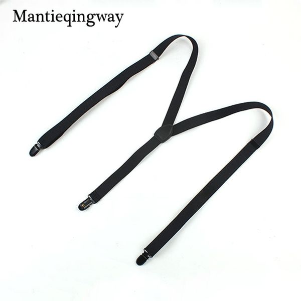 

mantieqingway solid 2cm width suspenders 3 clips y-back mens adjustable braces wedding button belt gifts, Black;white