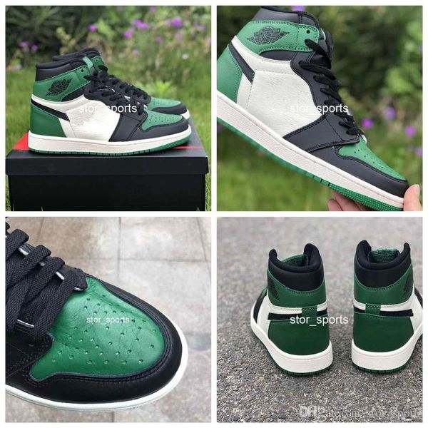 

2018 new 1s pine green mens basketball shoes, high og pine green/sail-black athletic sport sneakers 555088-302 size us7-13