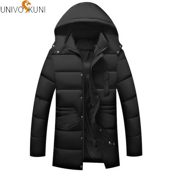 

univos kuni winter men's warm down jacket long paragraph multi-pocket dad hooded slim thick windproof coat homme jacket q5210, Black