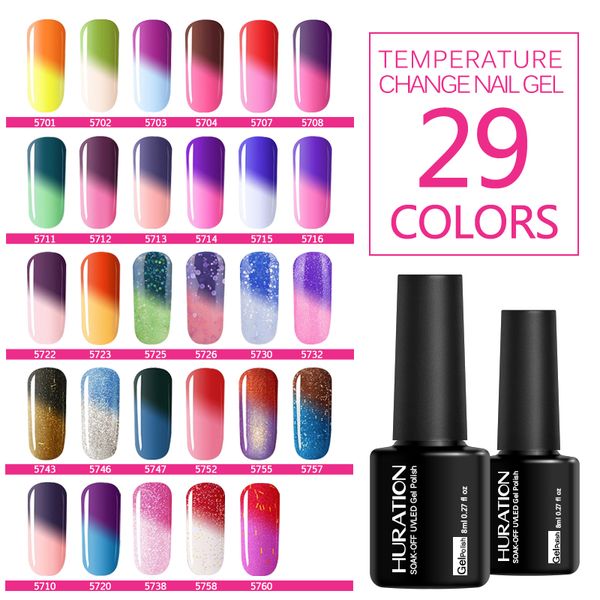 

huration nail gel polish temperature chameleon 29 color led uv lamp semi permanent 8ml nail art manicure gel lacquer varnish, Red;pink