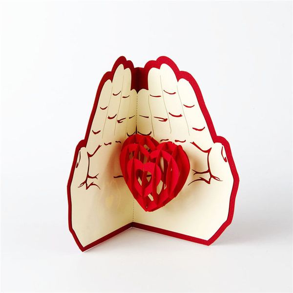 Regalo di San Valentino Amore nella mano Biglietto di auguri pop-up 3D Cartolina Busta abbinata Cartolina tagliata al laser ZA5651