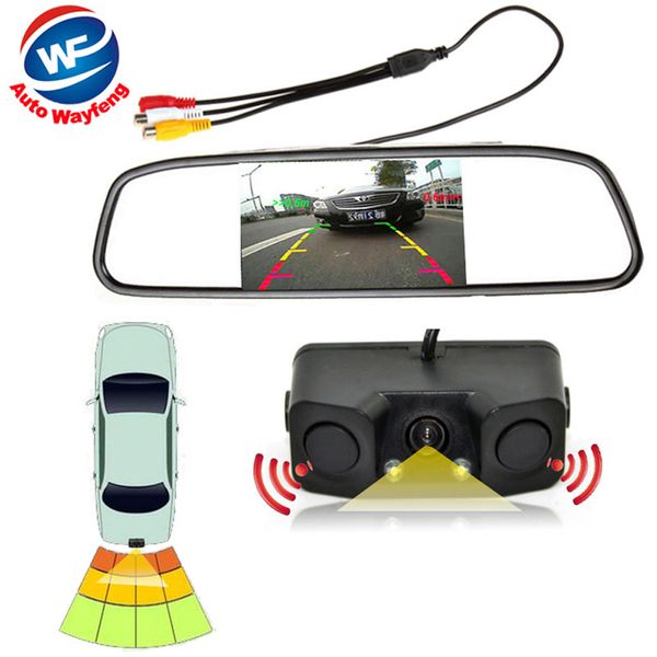 3in1 Vídeo Estacionamento Assistance Sensor Backup Radar Com Câmera de Visão Traseira + 4.3 polegada LCD Car Espelho Retrovisor Monitor de Vídeo estacionamento