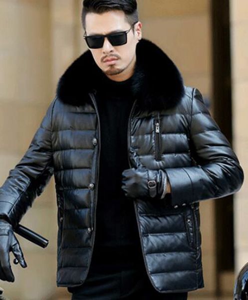 

мужская осень зима корейский новая мода тенденция бутик тонкий личность лисий мех воротником досуг куртка пуховик /m-3xl, Black