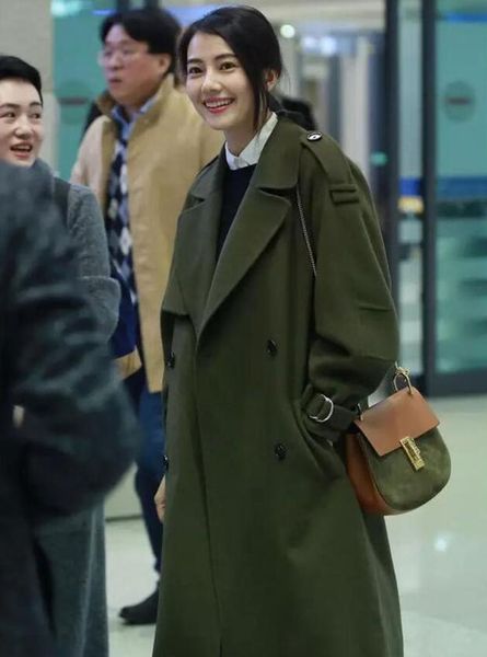 

autumn/winter new women's casual wool blend trench coat oversize double breasted x-long coat with belt, Black