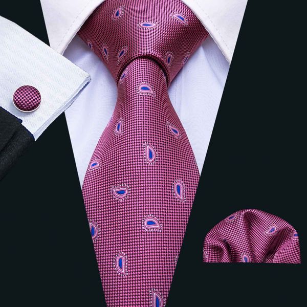 

pink woven silk small paisley pattern tie set with handkerchief and cuffs 8.5cm wholesale wedding business neck ties ng shipping n-5045, Black;blue