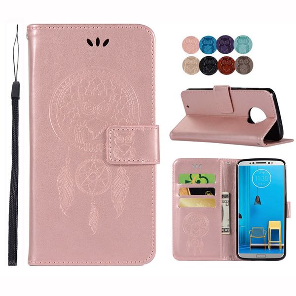 

For Motorola Moto E5 E4 G6 G5S G4 Plus Z2 play X4 Magnetic PU Leather Flip Wallet Cover Embossed Owl Kickstand Case