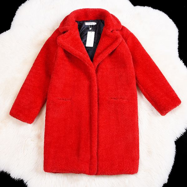 

0911 european and american new fashion women winter clothing sheep's sheared long overcoat faux fur coat, Black
