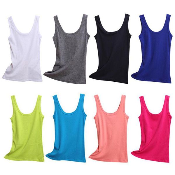 

2018 new women soft cotton tank colors solid sleeveless u crop camisole basis vest cropped for ladies tees, White