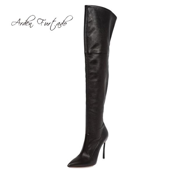 

arden furtado 2018 spring autumn stilettos party shoes ladies slip on over the knee thigh high pointed toe high heels 43 41, Black