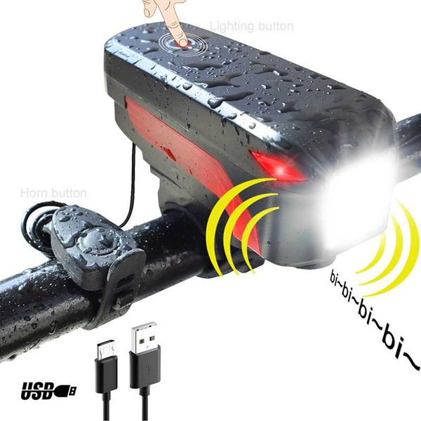 

wasafire speaker bicycle headlight 140db loud horn usb rechargeable touch switch wire control switch front bike light frontlamp