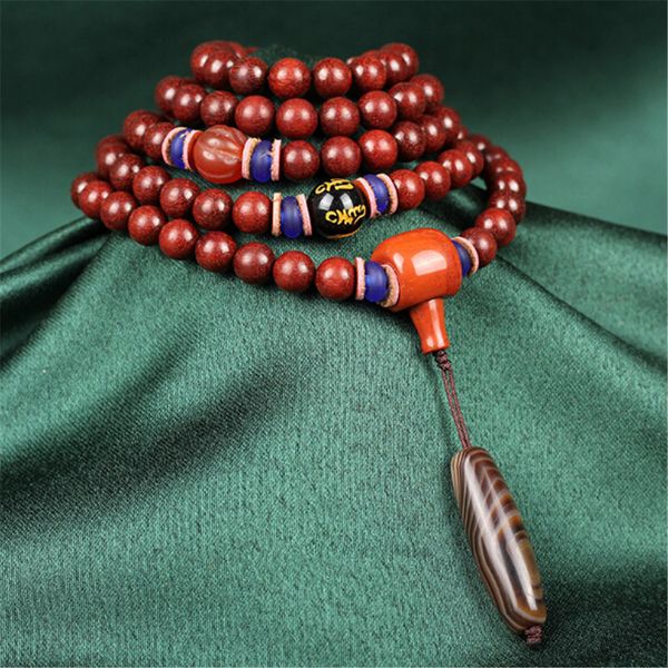 

original lobular red sandalwood old material chicken blood fine 108 mala bead hand string prayer bracelet wholesale, Black