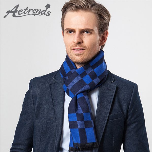 

aetrends] 2017 new plaid scarf men winter brand scarf men fashion designer shawl business cashmere scarves for z-5476, Blue;gray