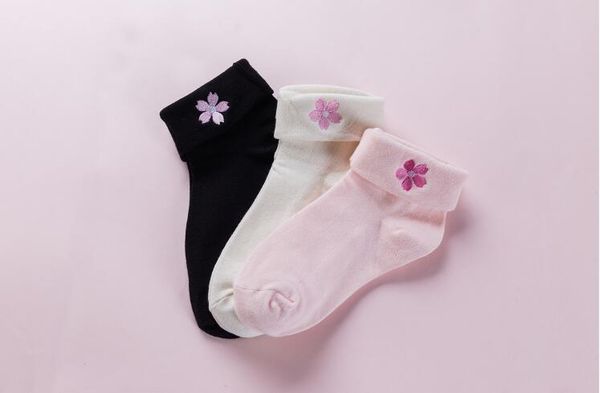 

3 пары женская японская вишня цветет вышивка носки, Black;white