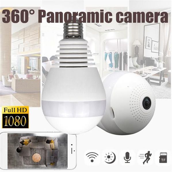 1080P 360-Grad-Wireless-IP-Kamera Glühbirne FishEye Smart Wireless CCTV-Kamera Panorama-Sicherheits-WLAN-Kamera mit Nachtversion P2P