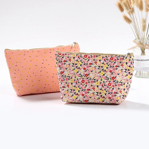 

portable wristlet floral print makeup cosmetic bag zipper purse pouch clutch