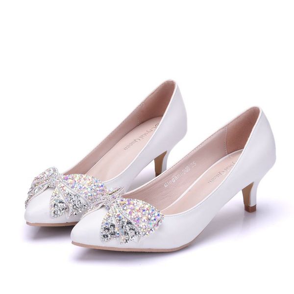 

new beautiful ab rhinestone women pumps pointed toe bowtie white wedding shoes handmade lady heels plus size, Black