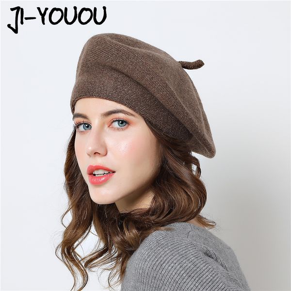

berets winter warm hat girls mask female knitted color mixing painter cotton 2018 hats for women beanie wool cap, Blue;gray