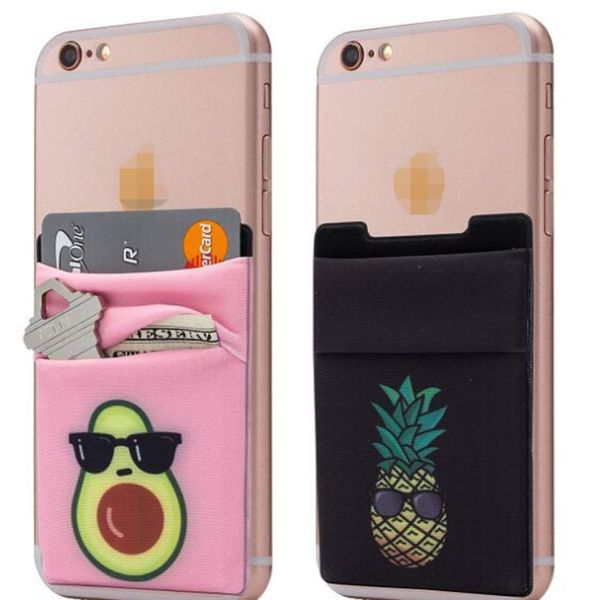 

2018 wholesale double pocket 3m adhesive sticker cell phone credit card holder, phone case wallet lycra credit card holder on phone back