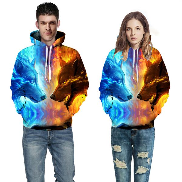 

New S-3XL Woman Men Fashion Gradient Lion 3D Print Pattern Loose Long Sleeved Jumper Sweatshirt Hooded Hoodies Pullover Outwear