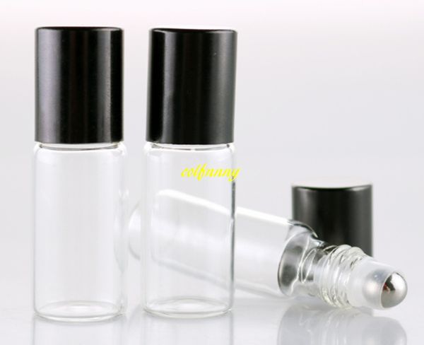 

200pcs/lot 17x57mm 5ml clear glass essential oil roller bottles metal roller balls perfumes glass roll on bottle