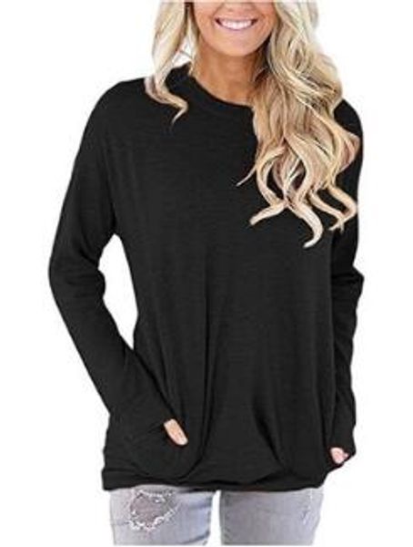 

shirts apparel sleeve sleeve pocket blusas blouses bat clothing t-shirt summer tees fashion solid casual women women's long b wuti, Black