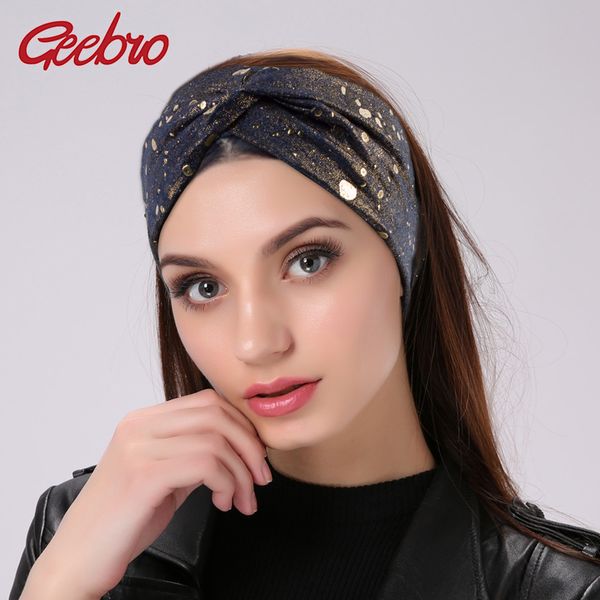 

geebro women's splatter paint wide elastic headbands fashion cross knotted turban knit spa headband ladies wrap bow hair band