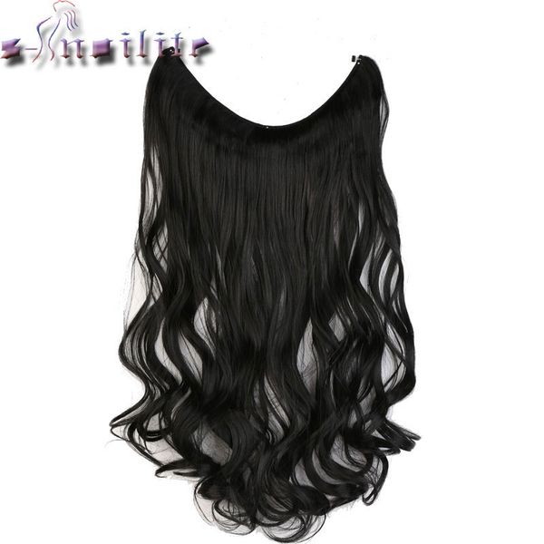 

s-noilite 51cm women fish line hair extensions black brown blonde natural wavy long high tempreture fiber synthetic hairpiece