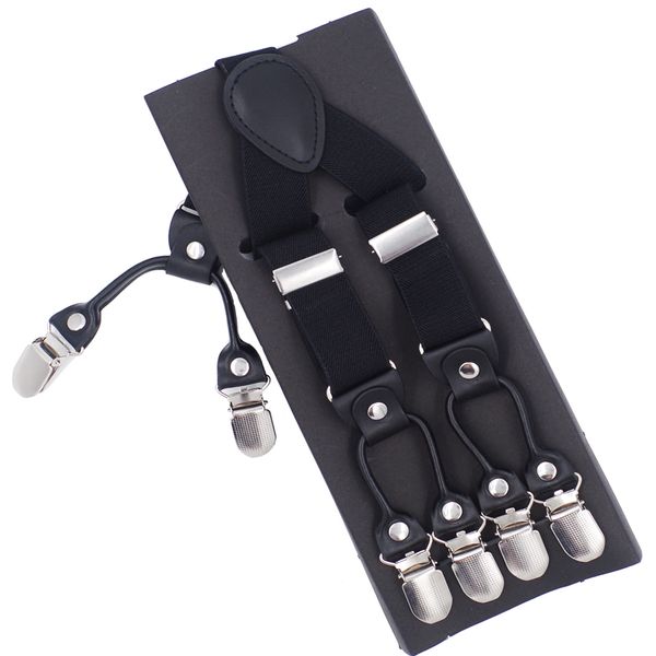

jierku suspenders 6 clips suspenders man's braces suspensorio newtrousers strap father/husband's gift with color box, Black;white