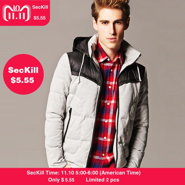 

markless winter jacket men's brand clothing 90% white duck down thick warm down coats hooded parka doudoune homme, Black