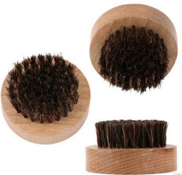 Natural Boar Bristle Beard Brush Mustache Military Round Wood