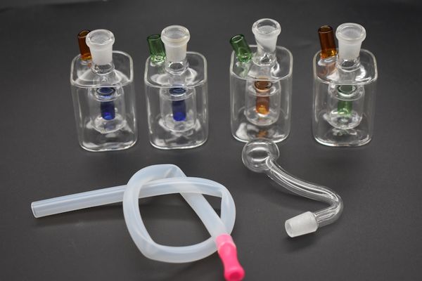 10 mm Mini-Glas-Ölbrenner-Wasserbong für Dab-Rigs, Bongs, Aschefänger, Wasserpfeife, Rauchölbrenner, Wassersprudler mit Silikonschlauch, Mini 65 m