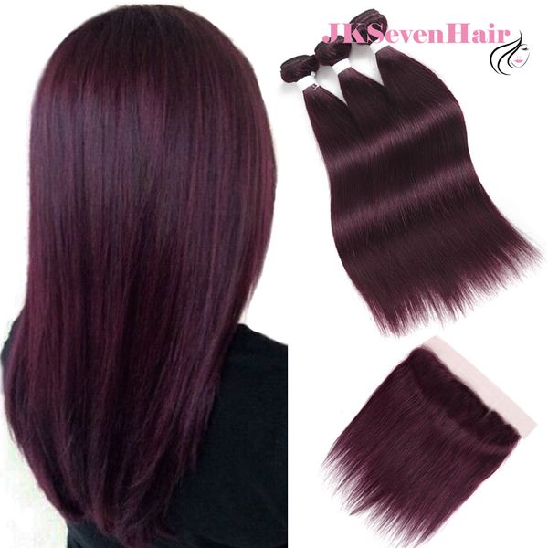 

Straight ombre burgundy malay ian virgin human hair bundle 3pc with 13x4inch lace frontal burgundy red peruvian indian remy hair weft