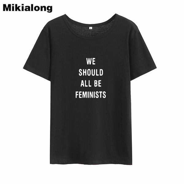 

mikialong we shoulder feminists tshirt women summer 2018 t shirt women black cotton harajuku t-shirt printed tee shirt femme, White