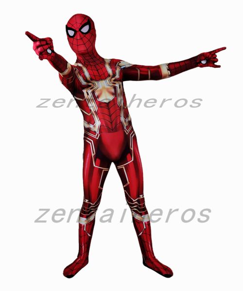 

mcu iron spider red & gold version superhero costume new epoch iron spider lycra zentai bodysuit halloween cosplay party suit, Black;red