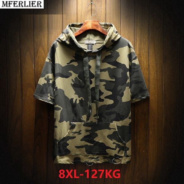 

summer men teens hoodies sweatshirts camouflage green zipper hooded big size plus 6xl 7xl 8xl hipster large high street hip hop, Black