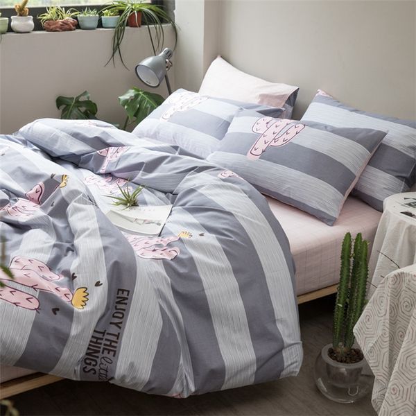 Brief Strips Cactus Grey Duvet Cover With Zipper Ties Sheet